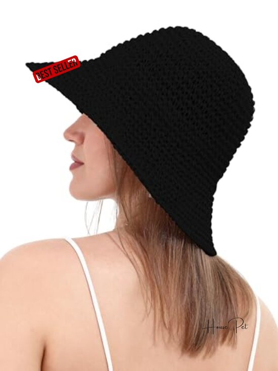 Handmade Crochet Straw Bucket Hat UPF 50+ Sun Protection Foldable Travel Cap main image 5